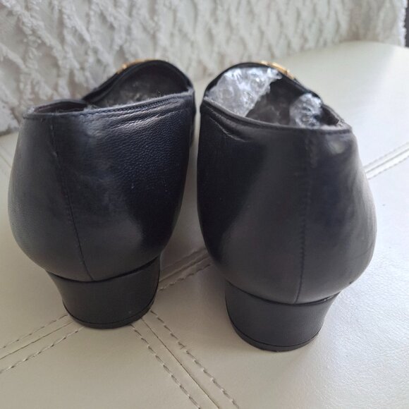 Etienne Aigner Valentine Loafers Vintage Slip Ons Logo Buckle Navy - Picture 8 of 10